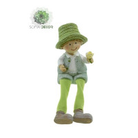 Gyerek kalapban virággal lógólábú kisfiú 15cm zöld
