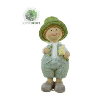 Gyerek kalapban virággal kisfiú 13cm zöld